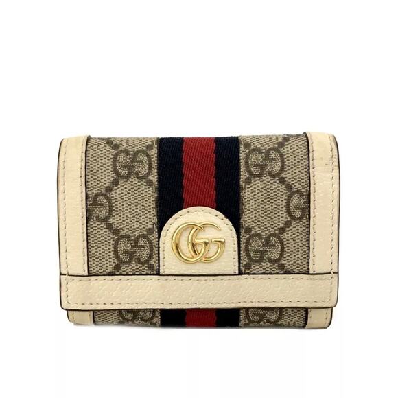 Authentic GUCCI Ophidia GG Logo PVC Leather Compact Trifold Wallet White - Picture 1 of 8